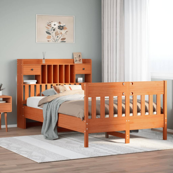 Cama sin colchón madera maciza de pino marrón cera 120x200 cm Cama sin colchón madera maciza de pino marrón cera 120x200 cm D