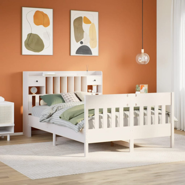 Estructura de cama sin colchón madera de pino blanca 140x190 cm Estructura de cama sin colchón madera de pino blanca 140x190 cm D