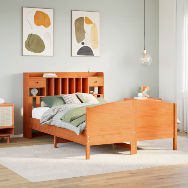 Cama con estantería sin colchón madera maciza marrón 150x200 cm Cama con estantería sin colchón madera maciza marrón 150x200 cm D