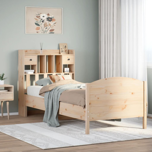 Cama con estantería sin colchón madera maciza de pino 90x200 cm Cama con estantería sin colchón madera maciza de pino 90x200 cm D