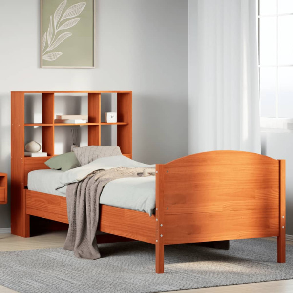 Cama con estantería sin colchón madera maciza marrón 100x200 cm Cama con estantería sin colchón madera maciza marrón 100x200 cm D