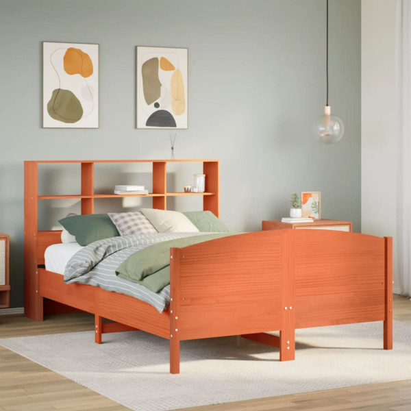Cama con estantería sin colchón madera maciza marrón 160x200 cm Cama con estantería sin colchón madera maciza marrón 160x200 cm D