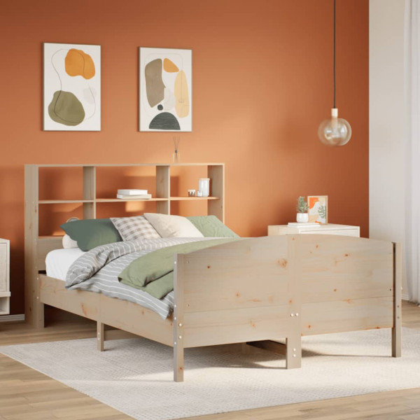 Cama con estantería sin colchón madera maciza de pino 160x200cm Cama con estantería sin colchón madera maciza de pino 160x200cm D
