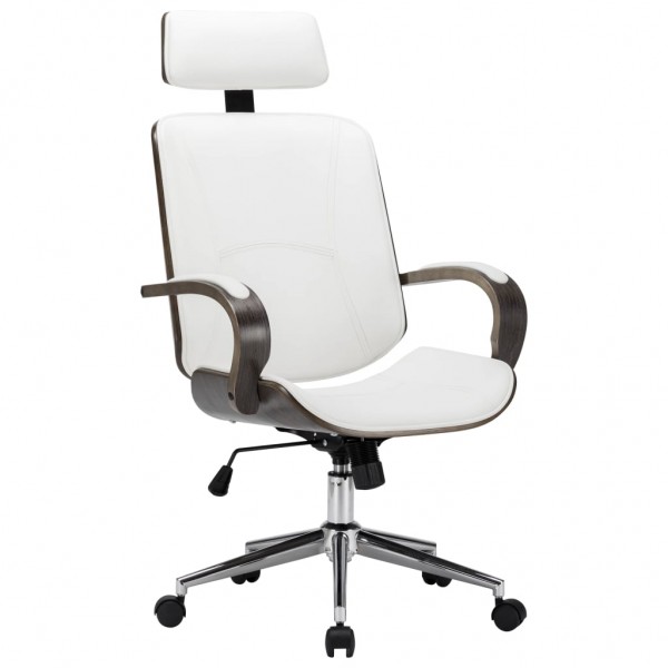 Cadeira de escritório com cabeçote de couro sintético de madeira branca D