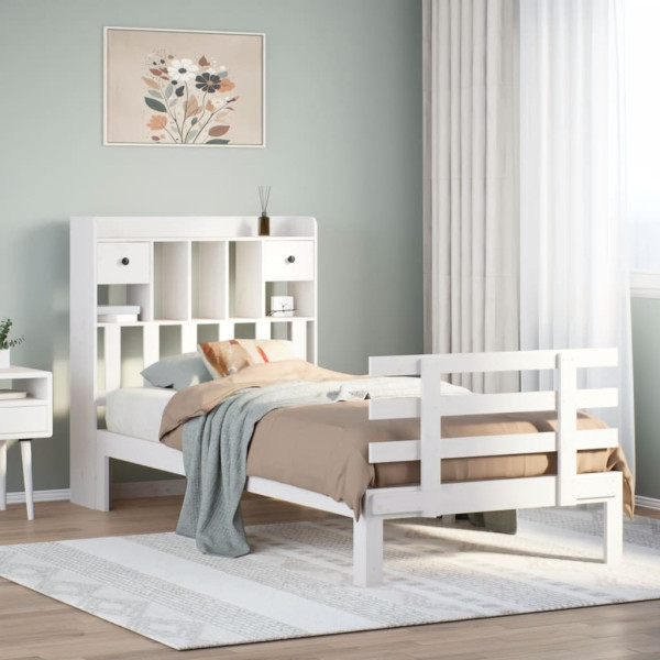 Cama con estantería sin colchón madera maciza blanca 100x200 cm Cama con estantería sin colchón madera maciza blanca 100x200 cm D