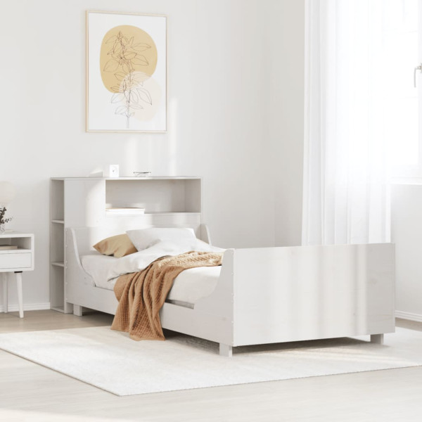 Estructura cama sin colchón madera maciza pino blanca 100x200cm Estructura cama sin colchón madera maciza pino blanca 100x200cm D