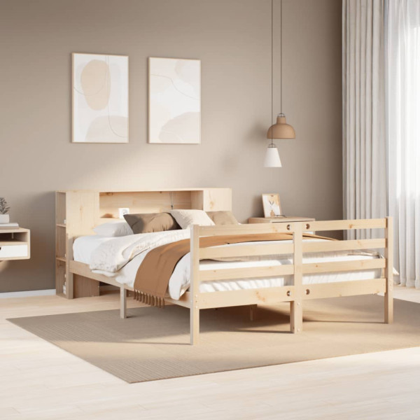 Cama con estantería sin colchón madera maciza de pino 140x190cm Cama con estantería sin colchón madera maciza de pino 140x190cm D