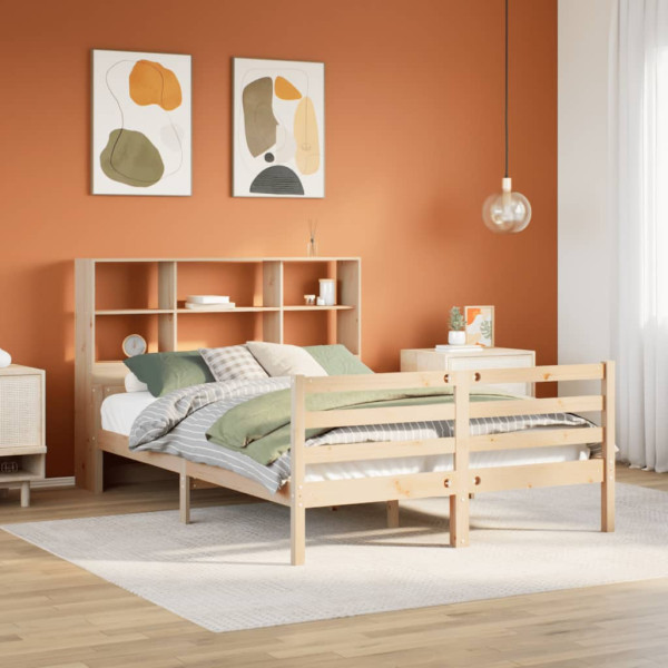 Cama con estantería sin colchón madera maciza de pino 140x200cm Cama con estantería sin colchón madera maciza de pino 140x200cm D
