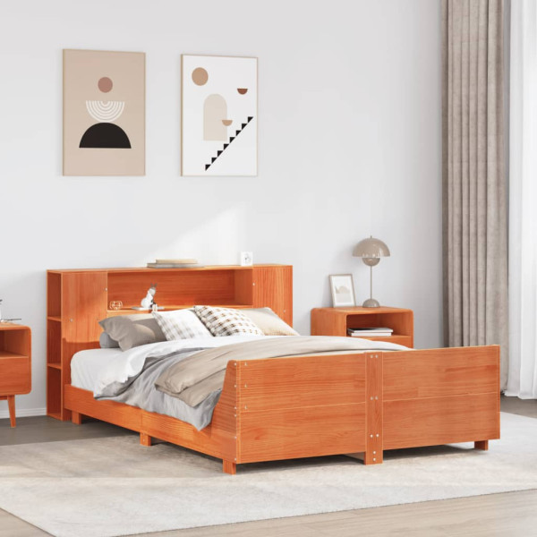 Cama sin colchón madera maciza de pino marrón cera 140x200 cm Cama sin colchón madera maciza de pino marrón cera 140x200 cm D