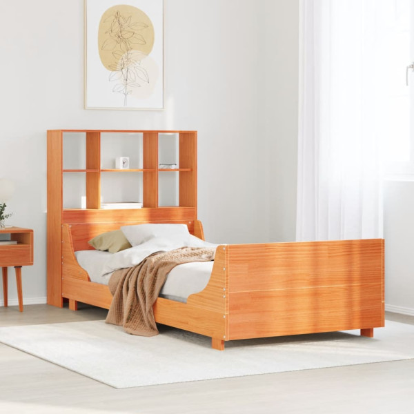 Cama con estantería sin colchón madera maciza marrón 75x190 cm Cama con estantería sin colchón madera maciza marrón 75x190 cm D