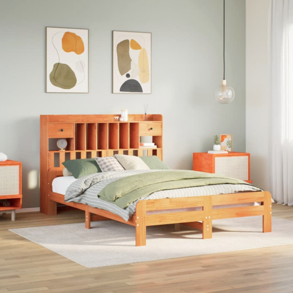 Cama con estantería sin colchón madera maciza marrón 150x200 cm Cama con estantería sin colchón madera maciza marrón 150x200 cm D