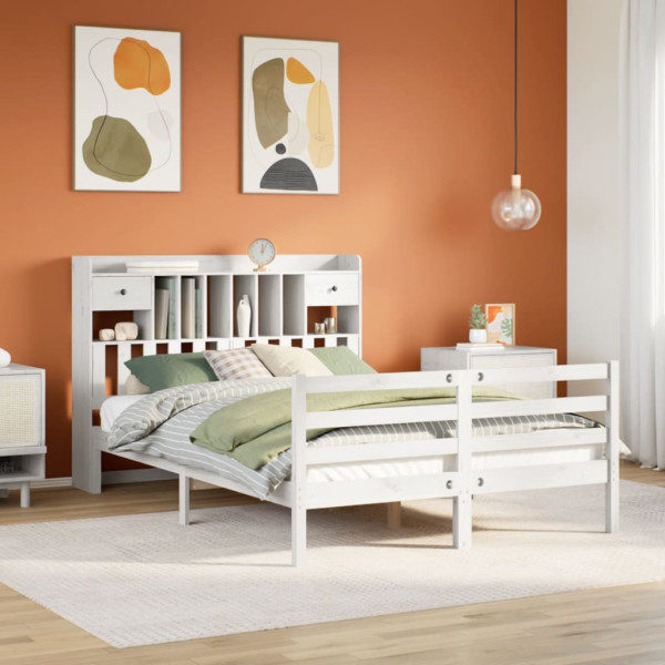 Cama con estantería sin colchón madera maciza blanca 140x200 cm Cama con estantería sin colchón madera maciza blanca 140x200 cm D