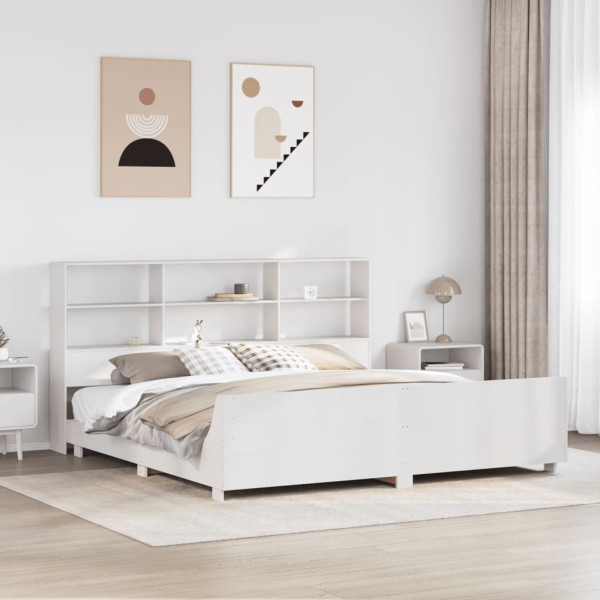 Estructura de cama sin colchón madera maciza blanca 200x200 cm Estructura de cama sin colchón madera maciza blanca 200x200 cm D