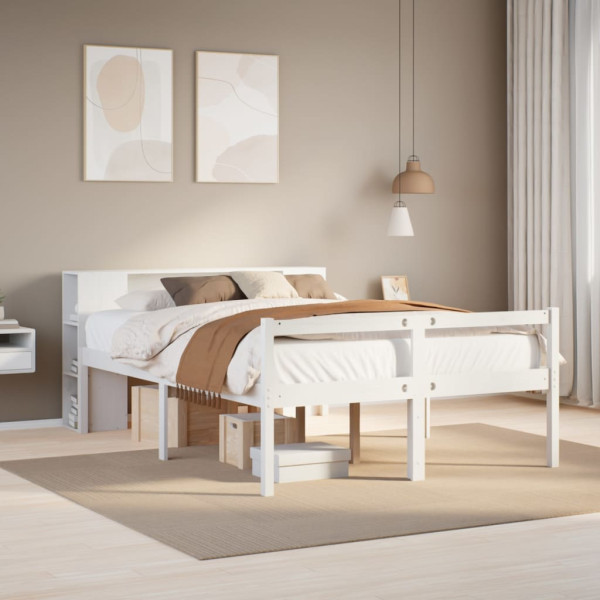 Cama con estantería sin colchón madera maciza blanca 140x200 cm Cama con estantería sin colchón madera maciza blanca 140x200 cm D