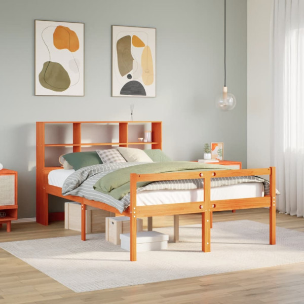 Cama con estantería sin colchón madera maciza marrón 160x200 cm Cama con estantería sin colchón madera maciza marrón 160x200 cm D