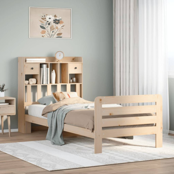 Cama con estantería sin colchón madera maciza de pino 75x190 cm Cama con estantería sin colchón madera maciza de pino 75x190 cm D