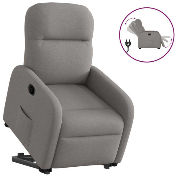 Sillón eléctrico reclinable elevable de tela gris taupe D