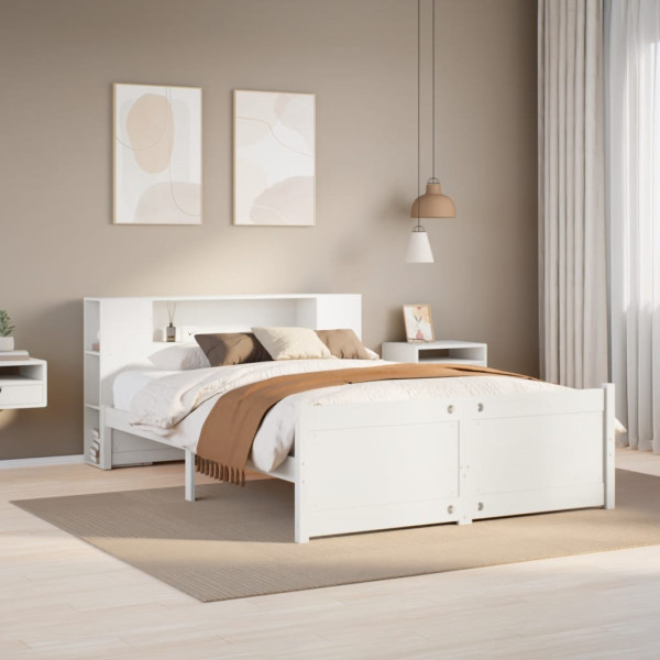 Cama con estantería sin colchón madera maciza blanca 140x200 cm Cama con estantería sin colchón madera maciza blanca 140x200 cm D