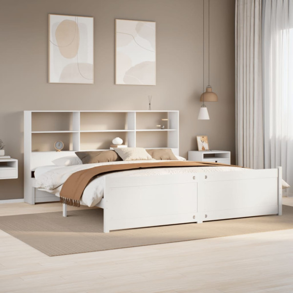Cama con estantería sin colchón madera maciza blanca 180x200 cm Cama con estantería sin colchón madera maciza blanca 180x200 cm D