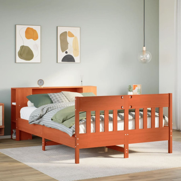 Cama con estantería sin colchón madera maciza marrón 120x200cm Cama con estantería sin colchón madera maciza marrón 120x200cm D