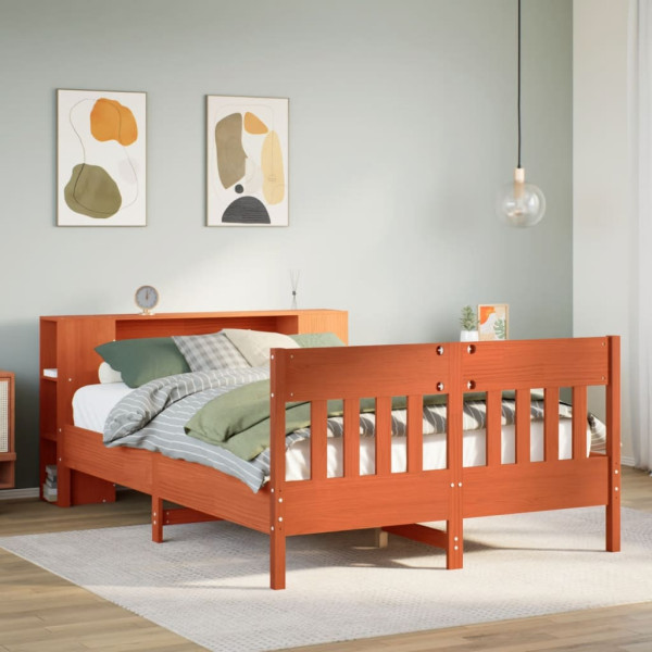 Cama con estantería sin colchón madera maciza marrón 135x190cm Cama con estantería sin colchón madera maciza marrón 135x190cm D