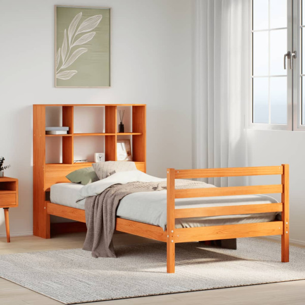 Cama con estantería sin colchón madera maciza marrón 90x200 cm Cama con estantería sin colchón madera maciza marrón 90x200 cm D