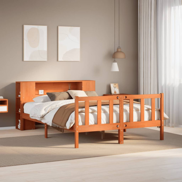 Cama con estantería sin colchón madera maciza marrón 150x200 cm Cama con estantería sin colchón madera maciza marrón 150x200 cm D