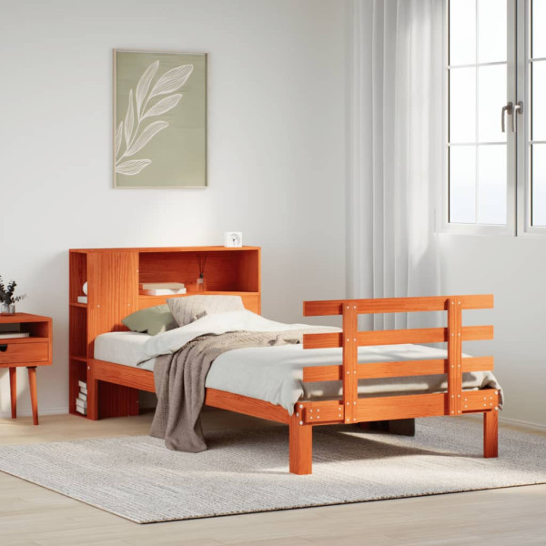 Cama con estantería sin colchón madera maciza marrón 75x190 cm Cama con estantería sin colchón madera maciza marrón 75x190 cm D