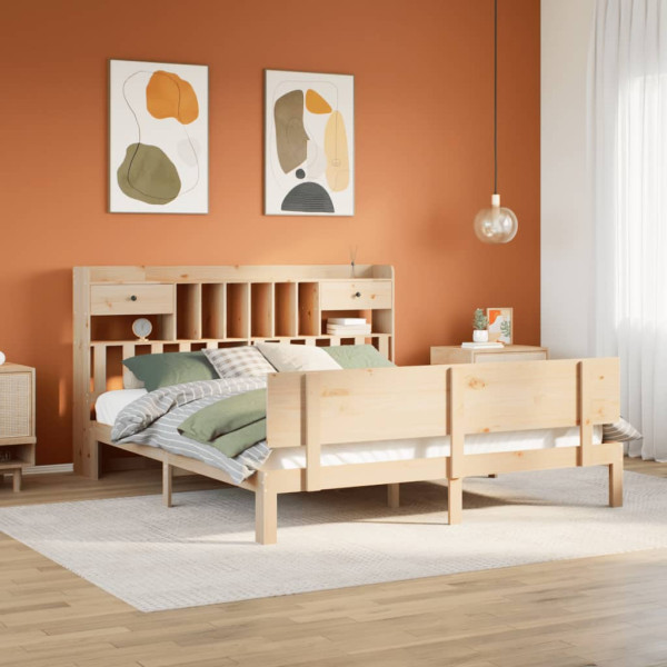 Cama con estantería sin colchón madera maciza de pino 180x200cm Cama con estantería sin colchón madera maciza de pino 180x200cm D