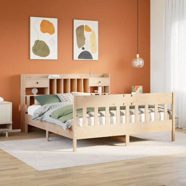 Estructura de cama sin colchón madera maciza de pino 200x200 cm Estructura de cama sin colchón madera maciza de pino 200x200 cm D