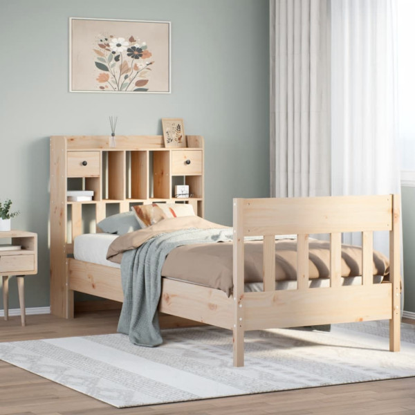 Estructura de cama sin colchón madera maciza de pino 90x200 cm Estructura de cama sin colchón madera maciza de pino 90x200 cm D