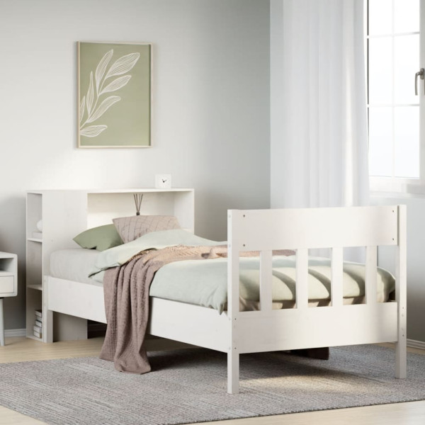 Cama con estantería sin colchón madera maciza blanca 100x200 cm Cama con estantería sin colchón madera maciza blanca 100x200 cm D