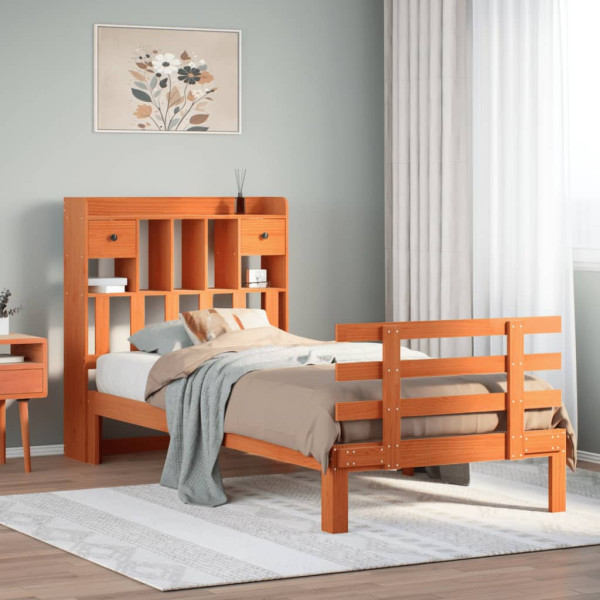 Cama con estantería sin colchón madera maciza marrón 75x190 cm Cama con estantería sin colchón madera maciza marrón 75x190 cm D