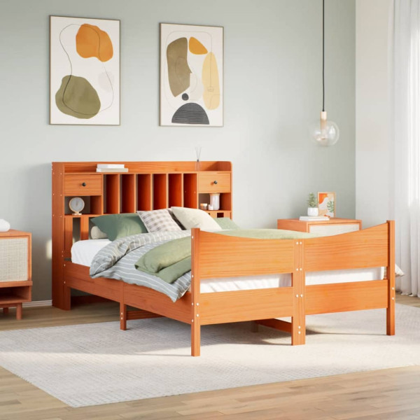 Cama sin colchón madera maciza de pino marrón cera 160x200 cm Cama sin colchón madera maciza de pino marrón cera 160x200 cm D