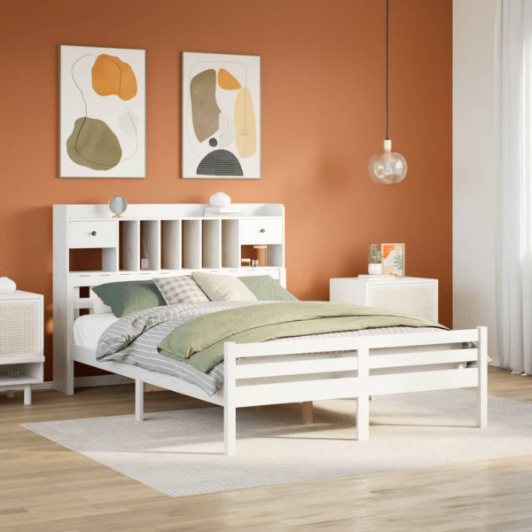 Cama con estantería sin colchón madera maciza blanca 140x200 cm Cama con estantería sin colchón madera maciza blanca 140x200 cm D