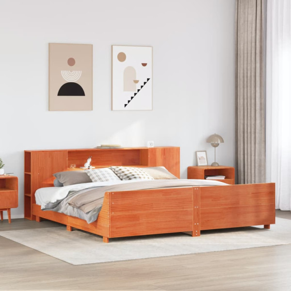 Cama sin colchón madera maciza de pino marrón cera 180x200 cm Cama sin colchón madera maciza de pino marrón cera 180x200 cm D