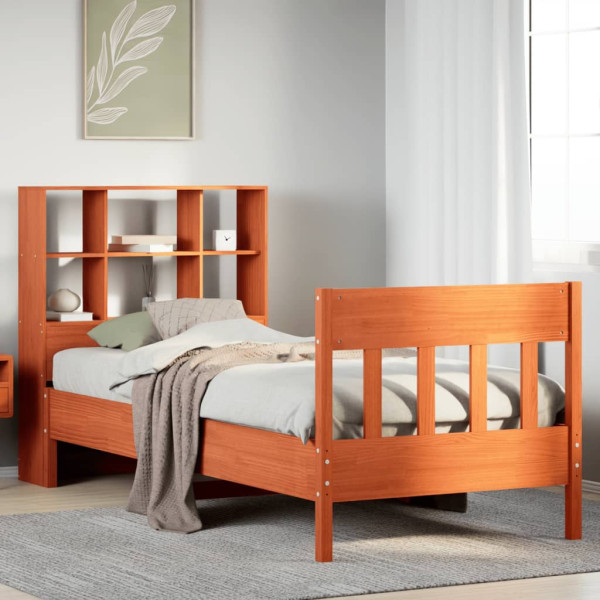Cama sin colchón madera maciza de pino marrón cera 100x200 cm Cama sin colchón madera maciza de pino marrón cera 100x200 cm D