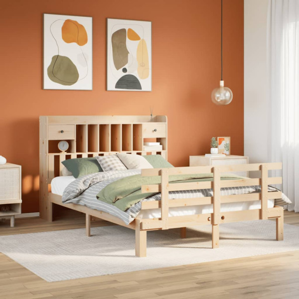 Cama con estantería sin colchón madera maciza de pino 140x200cm Cama con estantería sin colchón madera maciza de pino 140x200cm D