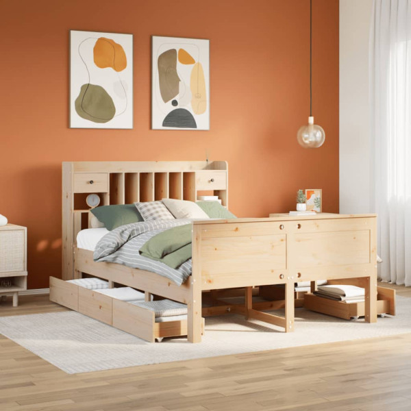 Cama con estantería sin colchón madera maciza de pino 160x200cm Cama con estantería sin colchón madera maciza de pino 160x200cm D