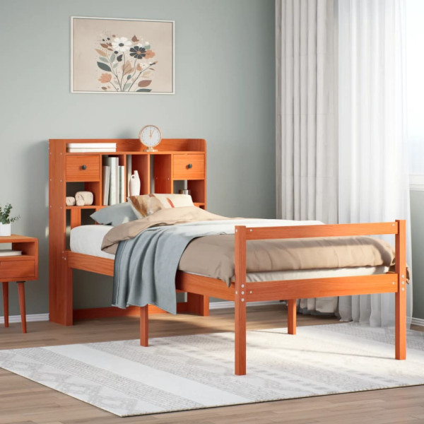 Cama con estantería sin colchón madera maciza marrón 75x190 cm Cama con estantería sin colchón madera maciza marrón 75x190 cm D