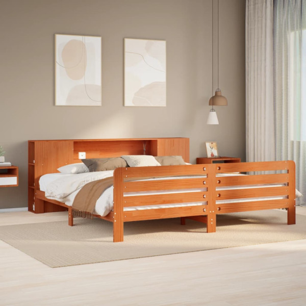 Cama sin colchón madera maciza de pino marrón cera 180x200 cm D