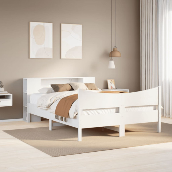 Estructura de cama sin colchón madera de pino blanca 150x200 cm Estructura de cama sin colchón madera de pino blanca 150x200 cm D