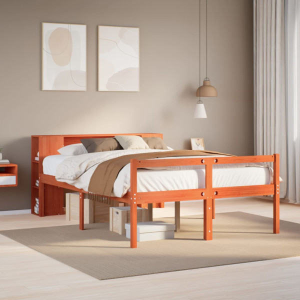 Cama con estantería sin colchón madera maciza marrón 135x190 cm Cama con estantería sin colchón madera maciza marrón 135x190 cm D
