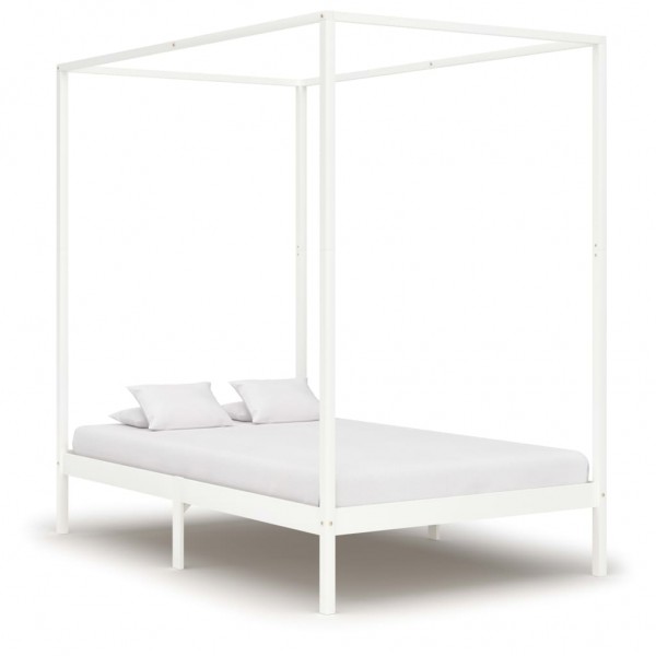 Estructura cama con dosel madera maciza pino blanco 140x200 cm D
