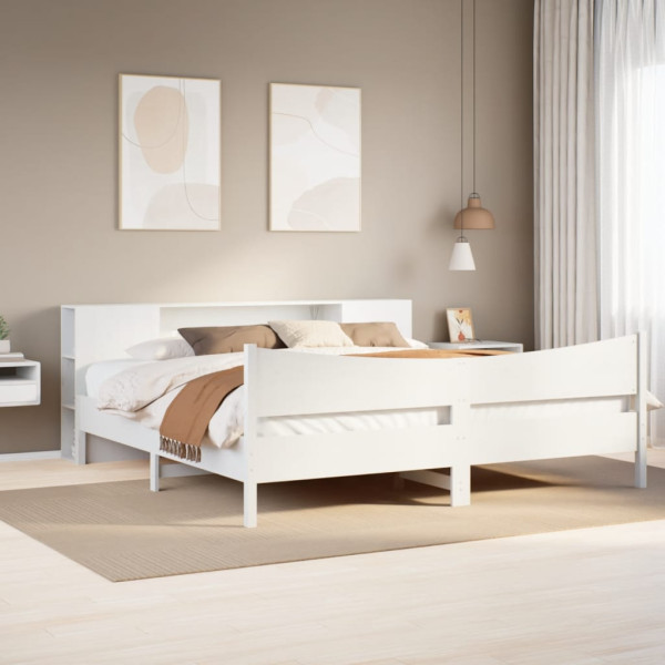 Estructura de cama sin colchón madera maciza blanca 200x200 cm Estructura de cama sin colchón madera maciza blanca 200x200 cm D