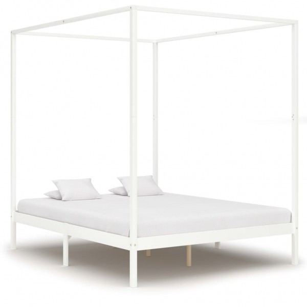 Estructura cama con dosel madera maciza pino blanco 180x200 cm D