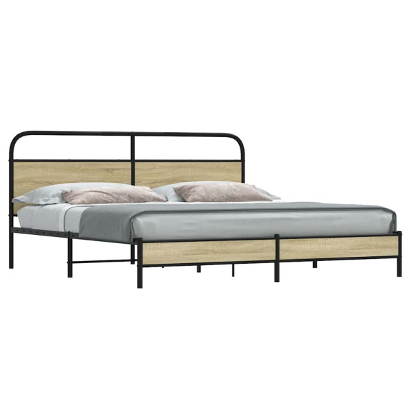 Estructura de cama sin colchón metal roble Sonoma 200x200 cm Estructura de cama sin colchón metal roble Sonoma 200x200 cm D
