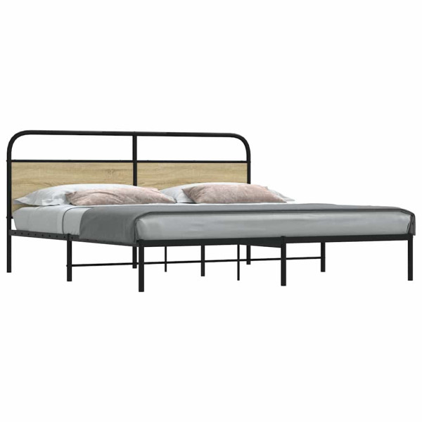 Estructura de cama sin colchón metal roble Sonoma 200x200 cm Estructura de cama sin colchón metal roble Sonoma 200x200 cm D