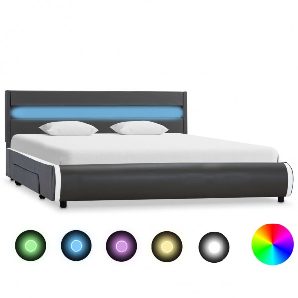 Estructura cama y LED cuero sintético gris antracita 140x200 cm D