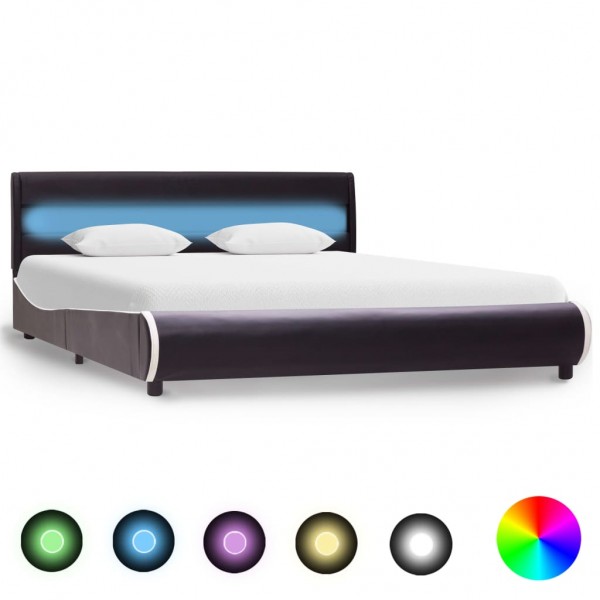 Estrutura de cama com LED de couro sintético preto 160x200 cm D